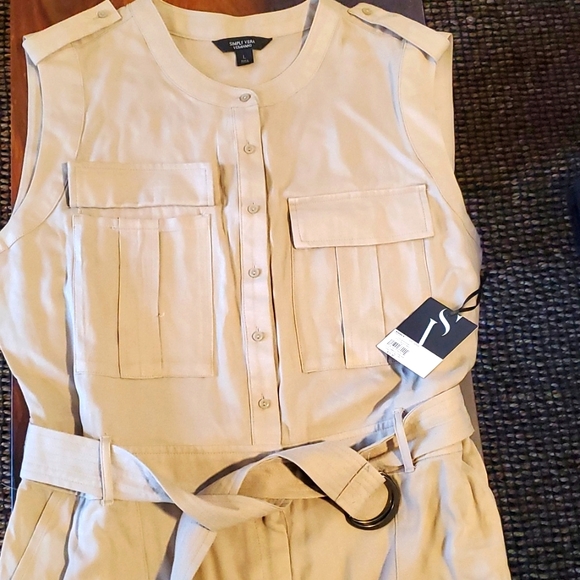 SAFARI CUTE! NWT Vera Wang beige/tan wide-leg, sleeveless, jumpsuit w/POCKETS! - Picture 5 of 14